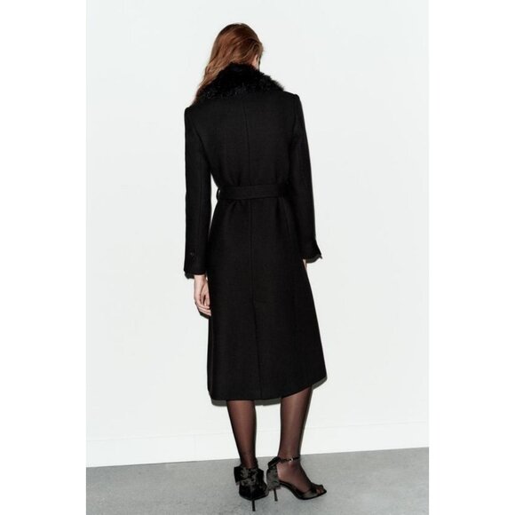 ZARA WOOL COAT WITH FAUX FUR COLLAR AND BELT - Picture 6 of 9